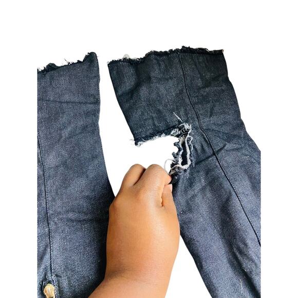 Liliana Barbara Thigh High Over Knee Denim Open Toe Stiletto Heel Boot Black 7.5 - Picture 6 of 12